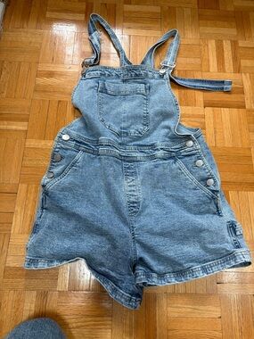 Women's Denim Short Overalls - Light Blue Jean Shorts